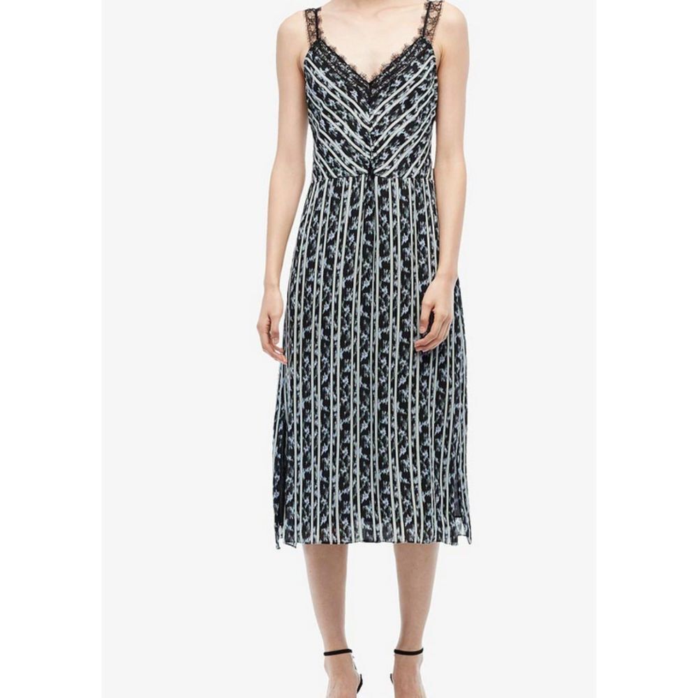 JASON WU Ikate Striped Patterned Lace Trim Slip Midi Dress NWOT Sz 4